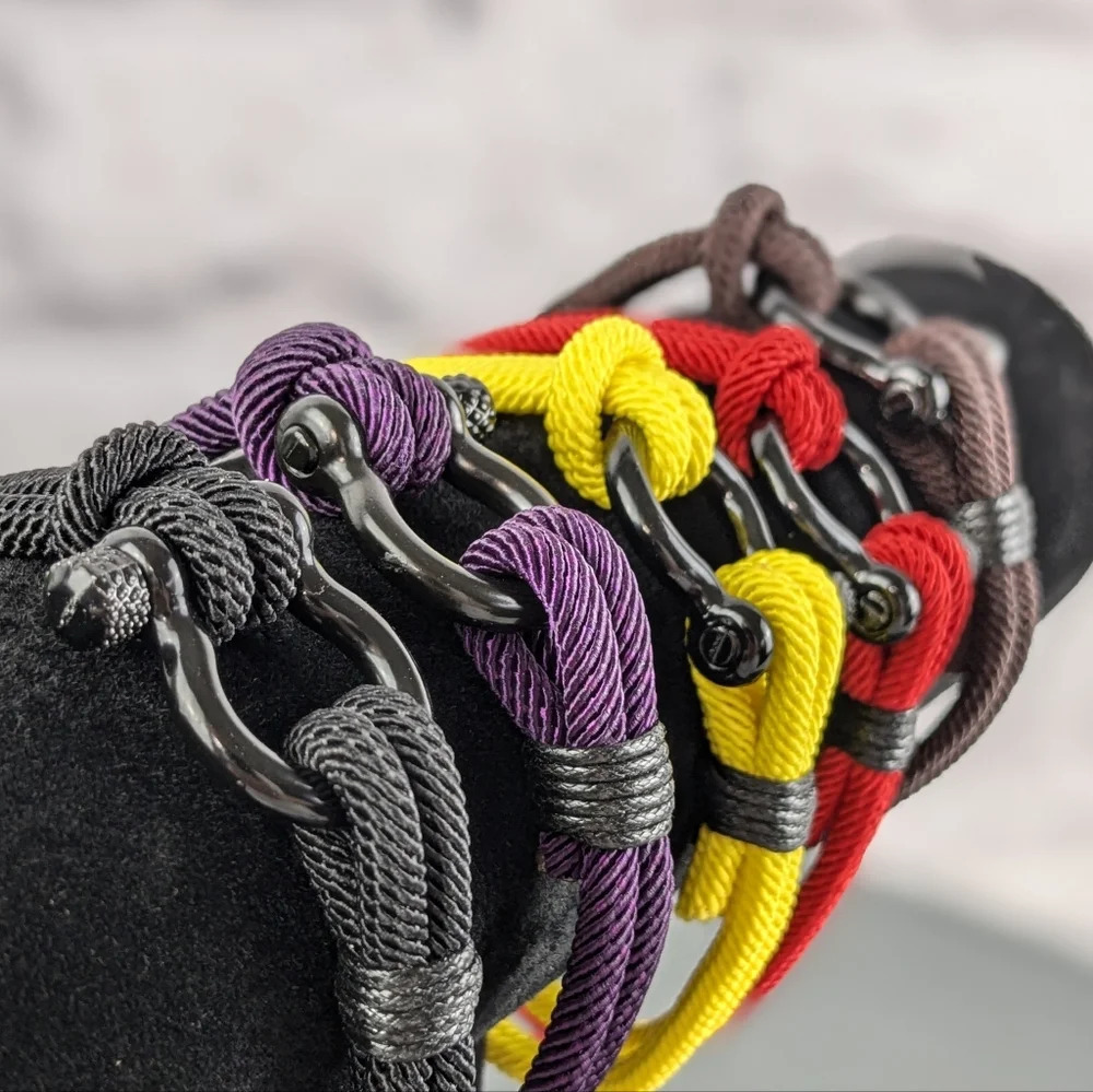 Nylon cord shackle bracelets, about 7", assorted colors, unisex - Picture 4 of 6